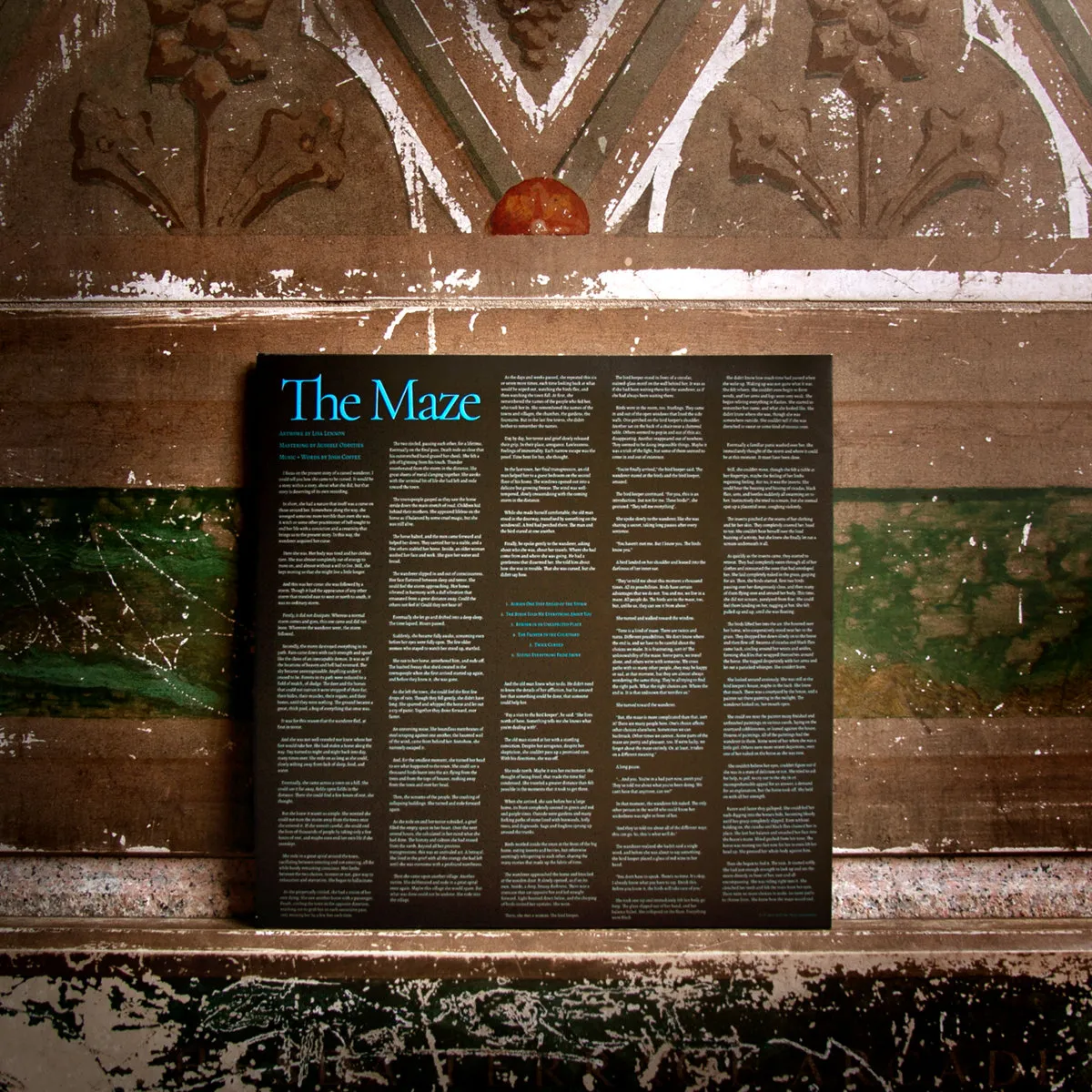 The Maze: the back of the jacket, printed with the short story and tracklist